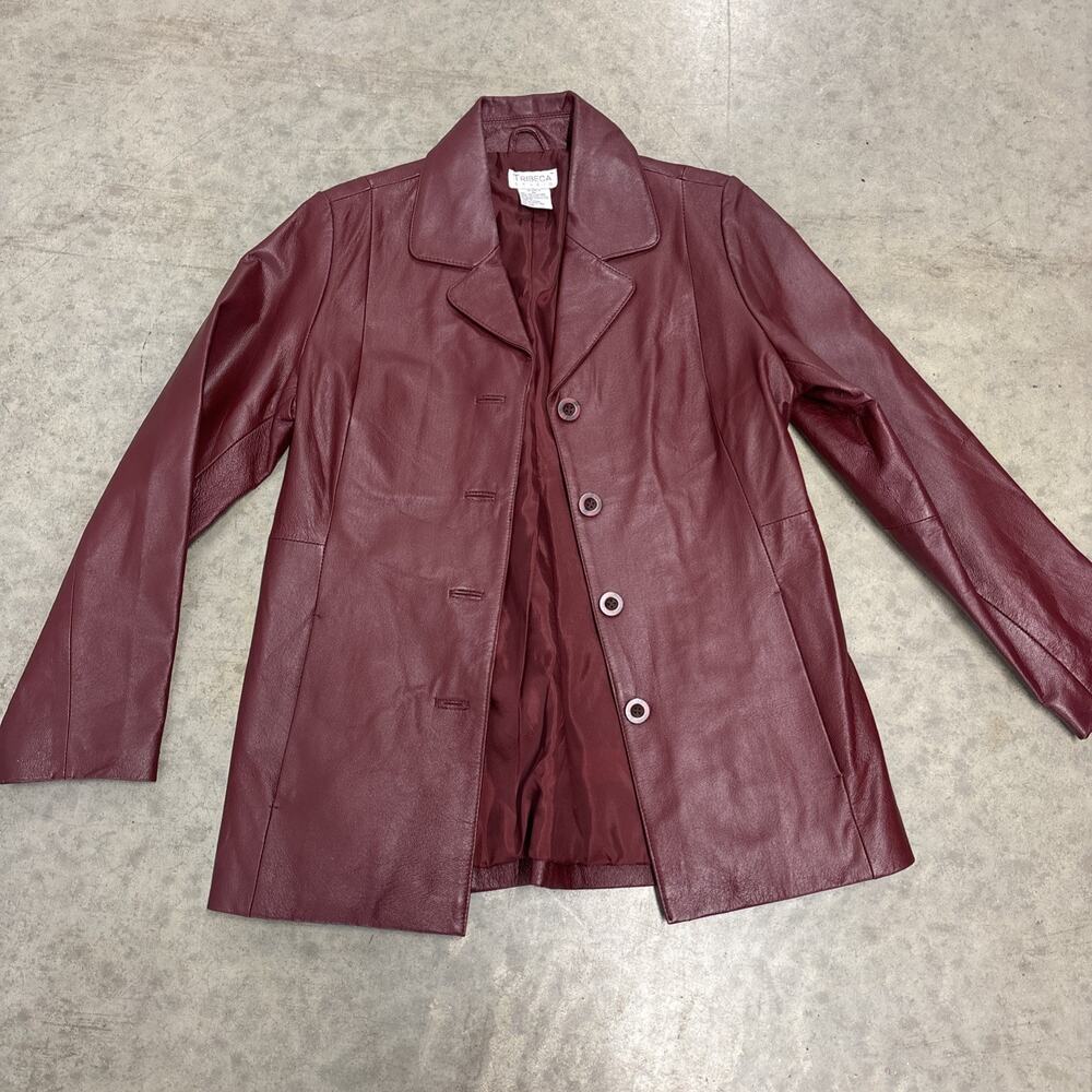Vintage Tribeca Studios 100% Leather Coat Womenโs Petite Medium Excellent